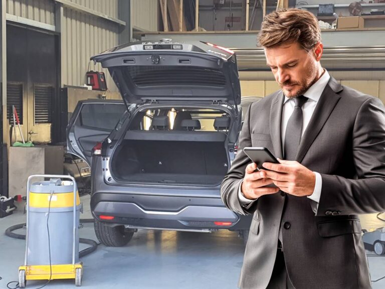 A customer waits while Car Valet Hero staff performs professional car care services.
