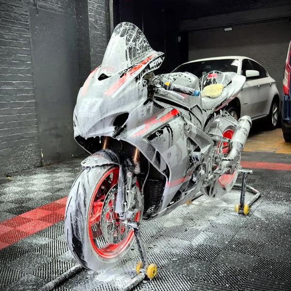 Thorough shampoo treatment by Auto Refined (Car Valet Hero Dublin & Louth) removing road grime from a heavy-duty scooter during specialist machine service in Balbriggan, Malahide and Donabate.