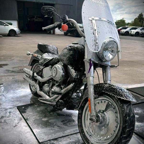 Deep foam shampoo breakdown by Auto Refined (Car Valet Hero Dublin & Louth) on a custom motorbike chassis during professional valeting across Swords, Ardee and Carrickmacross.