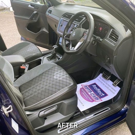 Immaculate car interior after a full valet, showing clean pedals and a pristine driver side carpet.