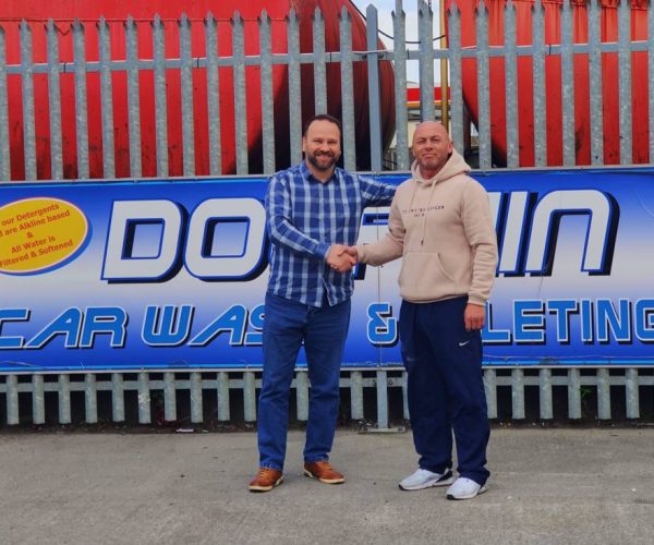 William Breen, head of Dolphin Car Wash & Valeting, Roscommon and Vladislav Gerginov from Car Valet Hero shake hands to seal an agreement for a promising collaboration.