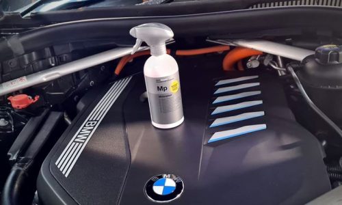 A tidy and dressed engine bay area with clean plastic covers at Car Valet Hero in Dunshaughlin.