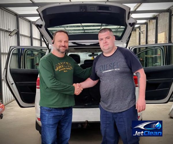 JetClean Valet and Detail owner shakes hands with a Car Valet Hero representative in Loughanaskin, Athlone.